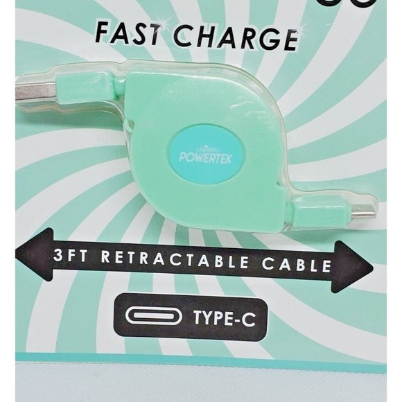 Liquipel Powertek On The Go Fast Charge Mint Type C 3ft Retractable Phone Cord - Picture 2 of 12
